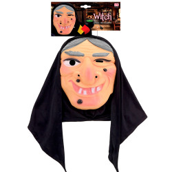 Čarodejnícka maska s kapucňou a sivými vlasmi